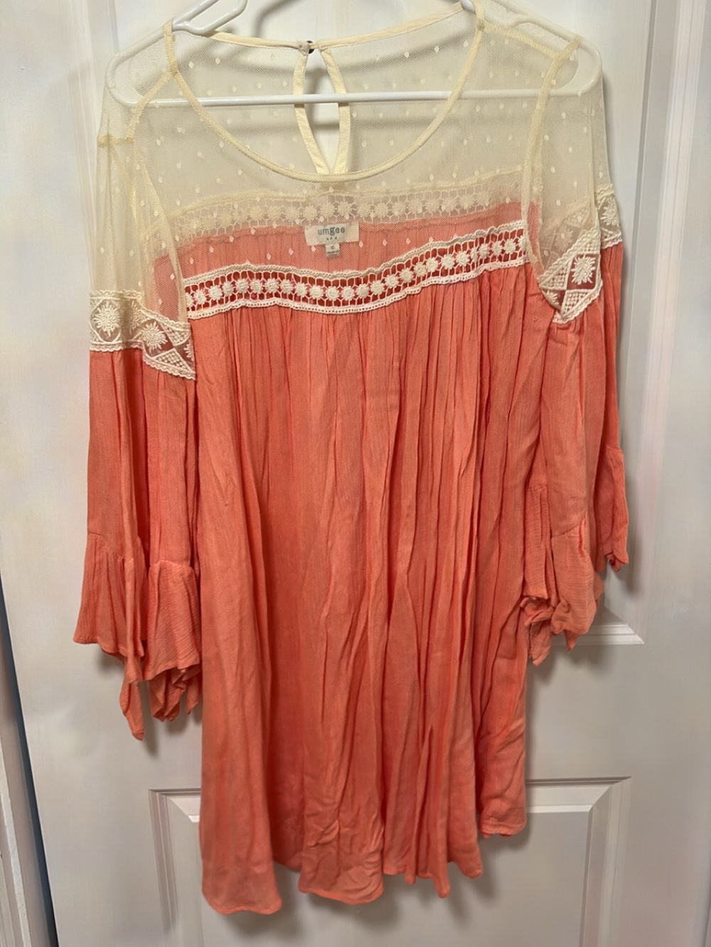 Umgee Coral Crochet Yoke Boho Tunic Top/Dress